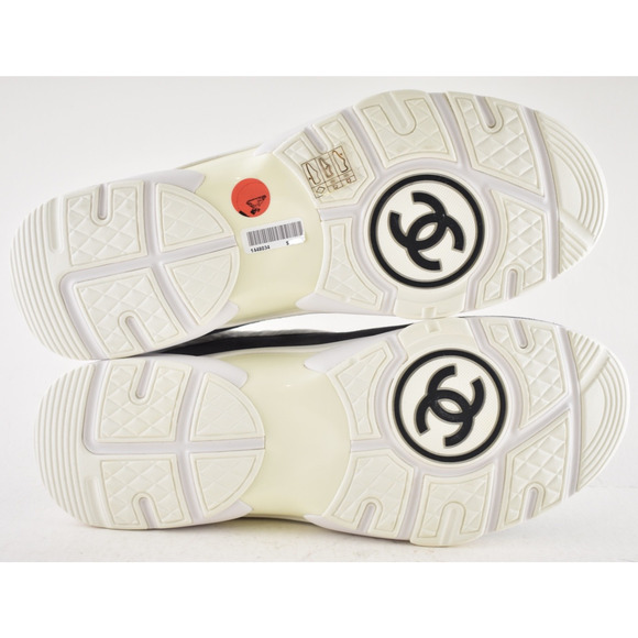 Chanel Mens 21C Grey Suede Ecru Nylon CC Logo Lace Low Top Trainer Sneaker 44 11 - Picture 12 of 12